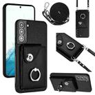 For Samsung Galaxy S21 FE 5G Organ Card Bag Ring Holder Phone Case with Long Lanyard(Black) - 1
