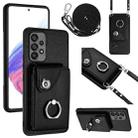 For Samsung Galaxy A52 5G Organ Card Bag Ring Holder Phone Case with Long Lanyard(Black) - 1