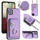 For Samsung Galaxy A12 Organ Card Bag Ring Holder Phone Case with Long Lanyard(Purple) - 1