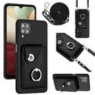 For Samsung Galaxy A12 Organ Card Bag Ring Holder Phone Case with Long Lanyard(Black) - 1