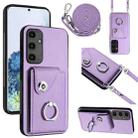 For Samsung Galaxy A35 Organ Card Bag Ring Holder Phone Case with Long Lanyard(Purple) - 1
