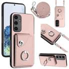 For Samsung Galaxy A35 Organ Card Bag Ring Holder Phone Case with Long Lanyard(Pink) - 1