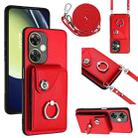 For OnePlus Nord CE 3 Lite Organ Card Bag Ring Holder Phone Case with Long Lanyard(Red) - 1