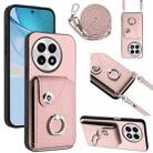 For OnePlus 13 5G Organ Card Bag Ring Holder Phone Case with Long Lanyard(Pink) - 1