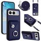 For OnePlus Nord 4 Organ Card Bag Ring Holder Phone Case with Long Lanyard(Blue) - 1