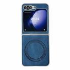 For Samsung Galaxy Z Flip5 Skin Feel Leather Texture MagSafe Pearlescent Paint Shockproof Phone Case(Blue) - 1