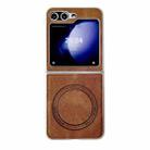 For Samsung Galaxy Z Flip5 Skin Feel Leather Texture MagSafe Pearlescent Paint Shockproof Phone Case(Brown) - 1