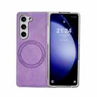 For Samsung Galaxy Z Fold5 Skin Feel Leather Texture MagSafe Pearlescent Paint Shockproof Phone Case(Purple) - 1