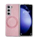 For Samsung Galaxy Z Fold5 Skin Feel Leather Texture MagSafe Pearlescent Paint Shockproof Phone Case(Pink) - 1