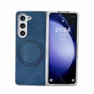 For Samsung Galaxy Z Fold5 Skin Feel Leather Texture MagSafe Pearlescent Paint Shockproof Phone Case(Blue) - 1
