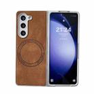 For Samsung Galaxy Z Fold5 Skin Feel Leather Texture MagSafe Pearlescent Paint Shockproof Phone Case(Brown) - 1