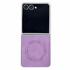 For Samsung Galaxy Z Flip7 5G Skin Feel Leather Texture MagSafe Pearlescent Paint Shockproof Phone Case(Purple) - 1