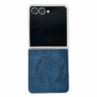 For Samsung Galaxy Z Flip7 5G Skin Feel Leather Texture MagSafe Pearlescent Paint Shockproof Phone Case(Blue) - 1