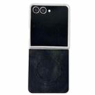 For Samsung Galaxy Z Flip7 5G Skin Feel Leather Texture MagSafe Pearlescent Paint Shockproof Phone Case(Black) - 1