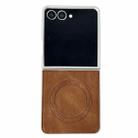 For Samsung Galaxy Z Flip7 5G Skin Feel Leather Texture MagSafe Pearlescent Paint Shockproof Phone Case(Brown) - 1