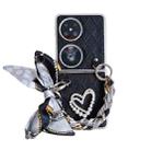 For Huawei P50 Pocket Rhombus Leather Texture Heart-shaped Scarf Bracelet Shockproof Phone Case(Black) - 1