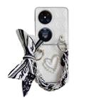 For Huawei Pocket 2 Rhombus Leather Texture Heart-shaped Scarf Bracelet Shockproof Phone Case(White) - 1