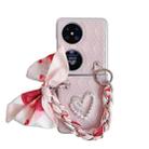 For Huawei Pocket 2 Rhombus Leather Texture Heart-shaped Scarf Bracelet Shockproof Phone Case(Pink) - 1