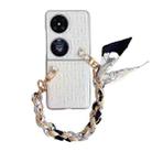 For Huawei P50 Pocket Gradient Leather Texture Scarf Bracelet Shockproof Phone Case(White) - 1