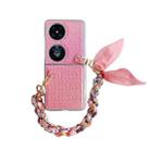 For Huawei P50 Pocket Gradient Leather Texture Scarf Bracelet Shockproof Phone Case(Pink) - 1