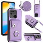 For Xiaomi Redmi 10C Organ Card Bag Ring Holder Phone Case with Long Lanyard(Purple) - 1