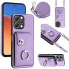 For Xiaomi Redmi 12 4G Global Organ Card Bag Ring Holder Phone Case with Long Lanyard(Purple) - 1