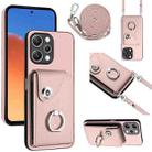 For Xiaomi Redmi 12 4G Global Organ Card Bag Ring Holder Phone Case with Long Lanyard(Pink) - 1