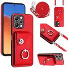 For Xiaomi Redmi 12 4G Global Organ Card Bag Ring Holder Phone Case with Long Lanyard(Red) - 1