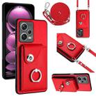 For Xiaomi Redmi Note 12 Pro 5G Global Organ Card Bag Ring Holder Phone Case with Long Lanyard(Red) - 1