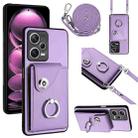 For Xiaomi Redmi Note 12 Pro+ 5G Global Organ Card Bag Ring Holder Phone Case with Long Lanyard(Purple) - 1