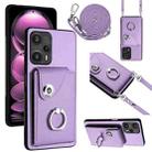 For Xiaomi Redmi Note 12 Turbo Organ Card Bag Ring Holder Phone Case with Long Lanyard(Purple) - 1