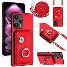 For Xiaomi Redmi Note 12 Turbo Organ Card Bag Ring Holder Phone Case with Long Lanyard(Red) - 1