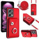 For Xiaomi Redmi Note 12 5G Global Organ Card Bag Ring Holder Phone Case with Long Lanyard(Red) - 1