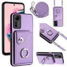 For Xiaomi Redmi Note 12S 4G Global Organ Card Bag Ring Holder Phone Case with Long Lanyard(Purple) - 1