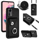 For Xiaomi Redmi Note 12S 4G Global Organ Card Bag Ring Holder Phone Case with Long Lanyard(Black) - 1