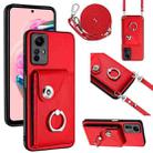 For Xiaomi Redmi Note 12S 4G Global Organ Card Bag Ring Holder Phone Case with Long Lanyard(Red) - 1