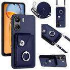 For Xiaomi Redmi 13C 4G / Poco C65 Organ Card Bag Ring Holder Phone Case with Long Lanyard(Blue) - 1