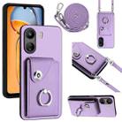 For Xiaomi Redmi 13C 4G / Poco C65 Organ Card Bag Ring Holder Phone Case with Long Lanyard(Purple) - 1