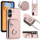 For Xiaomi Redmi 13C 4G / Poco C65 Organ Card Bag Ring Holder Phone Case with Long Lanyard(Pink) - 1