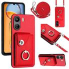 For Xiaomi Redmi 13C 4G / Poco C65 Organ Card Bag Ring Holder Phone Case with Long Lanyard(Red) - 1