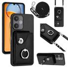 For Xiaomi Redmi 13C 5G / Redmi 13R Organ Card Bag Ring Holder Phone Case with Long Lanyard(Black) - 1