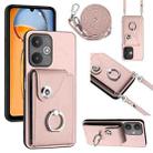 For Xiaomi Redmi 13C 5G / Redmi 13R Organ Card Bag Ring Holder Phone Case with Long Lanyard(Pink) - 1