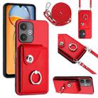 For Xiaomi Redmi 13C 5G / Redmi 13R Organ Card Bag Ring Holder Phone Case with Long Lanyard(Red) - 1