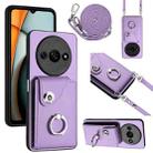 For Xiaomi Redmi A3 4G Organ Card Bag Ring Holder Phone Case with Long Lanyard(Purple) - 1