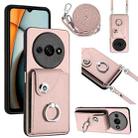 For Xiaomi Redmi A3 4G Organ Card Bag Ring Holder Phone Case with Long Lanyard(Pink) - 1