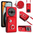 For Xiaomi Redmi A3 4G Organ Card Bag Ring Holder Phone Case with Long Lanyard(Red) - 1