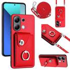 For Xiaomi Redmi Note 13 4G Global Organ Card Bag Ring Holder Phone Case with Long Lanyard(Red) - 1