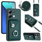 For Xiaomi Redmi Note 13 4G Global Organ Card Bag Ring Holder Phone Case with Long Lanyard(Green) - 1