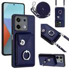 For Xiaomi Redmi Note 13 5G Global Organ Card Bag Ring Holder Phone Case with Long Lanyard(Blue) - 1