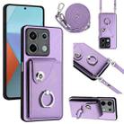 For Xiaomi Redmi Note 13 5G Global Organ Card Bag Ring Holder Phone Case with Long Lanyard(Purple) - 1